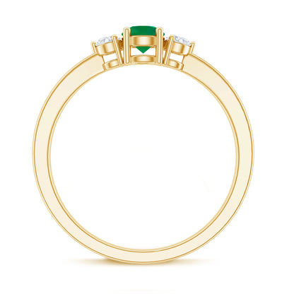 Round Shaped Real Emerald and Diamond Three Stone Promise Ring
