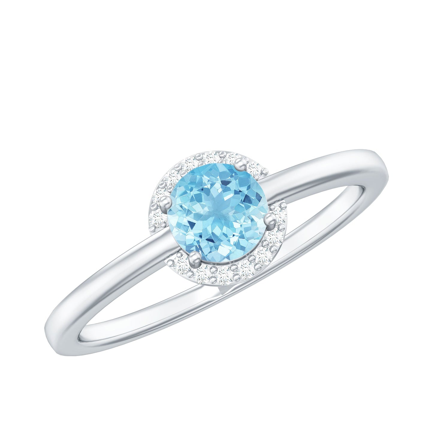 Certified Real Aquamarine Promise Ring with Diamond Halo