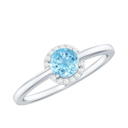 Certified Real Aquamarine Promise Ring with Diamond Halo