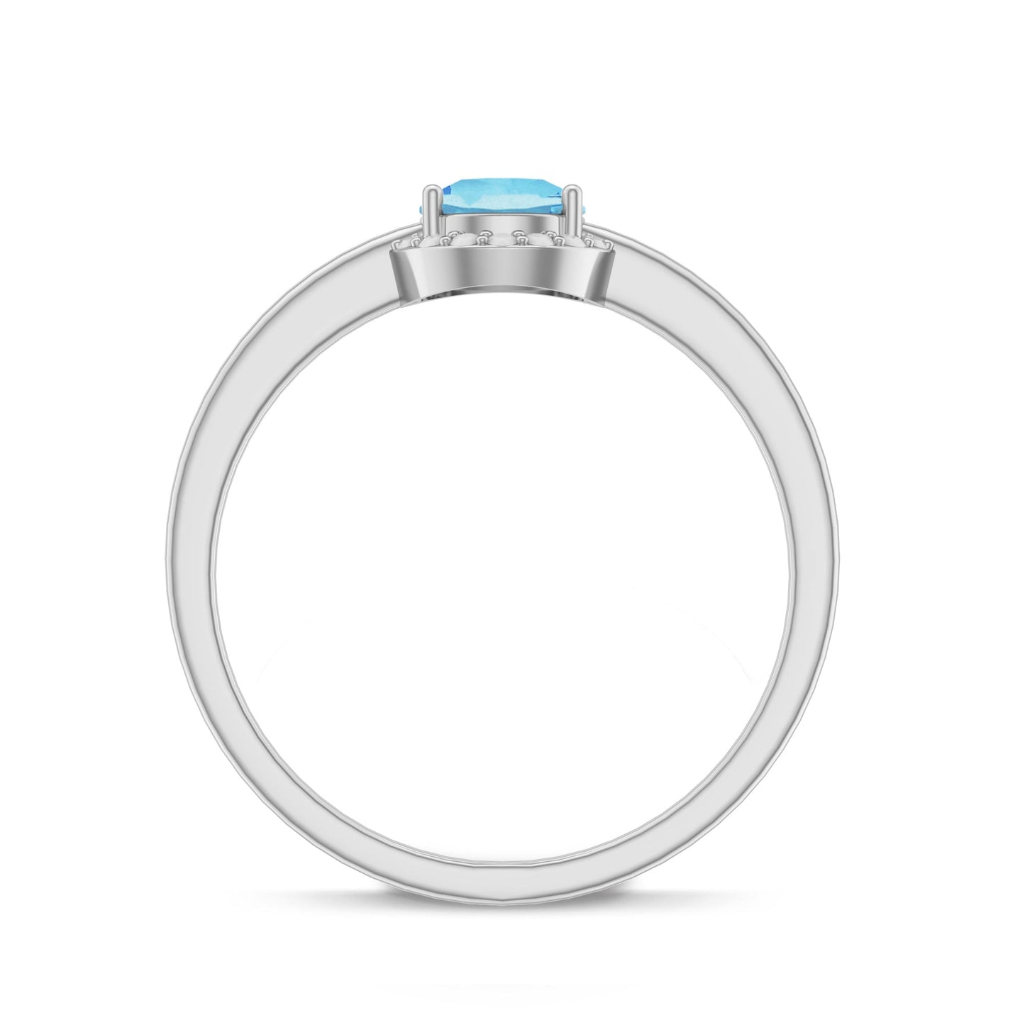 Certified Real Aquamarine Promise Ring with Diamond Halo