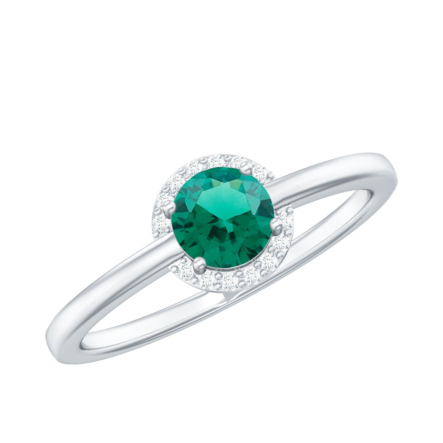 Certified 0.8 Carat Lab Grown Emerald Promise Ring with Diamond Halo