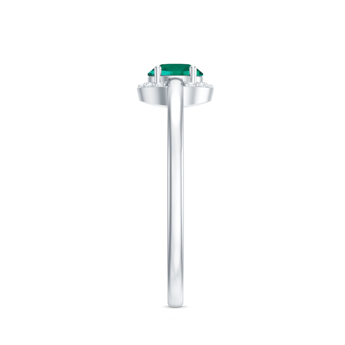 Certified 0.8 Carat Lab Grown Emerald Promise Ring with Diamond Halo
