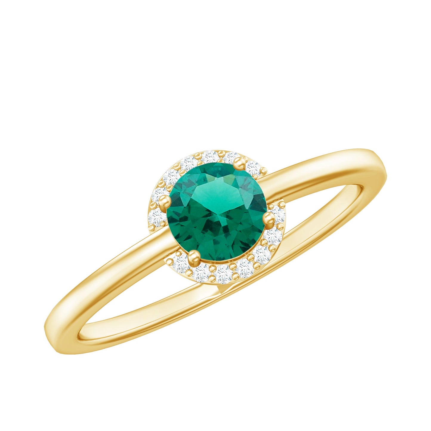 Certified 0.8 Carat Lab Grown Emerald Promise Ring with Diamond Halo