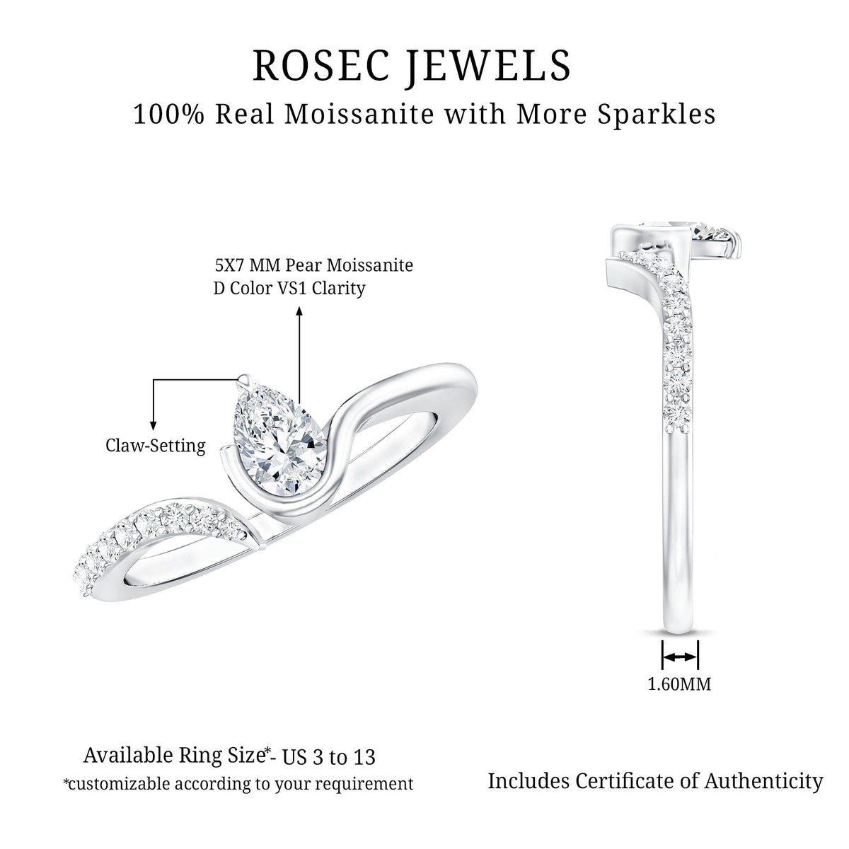Pear Shaped Moissanite Cuff Ring for Women