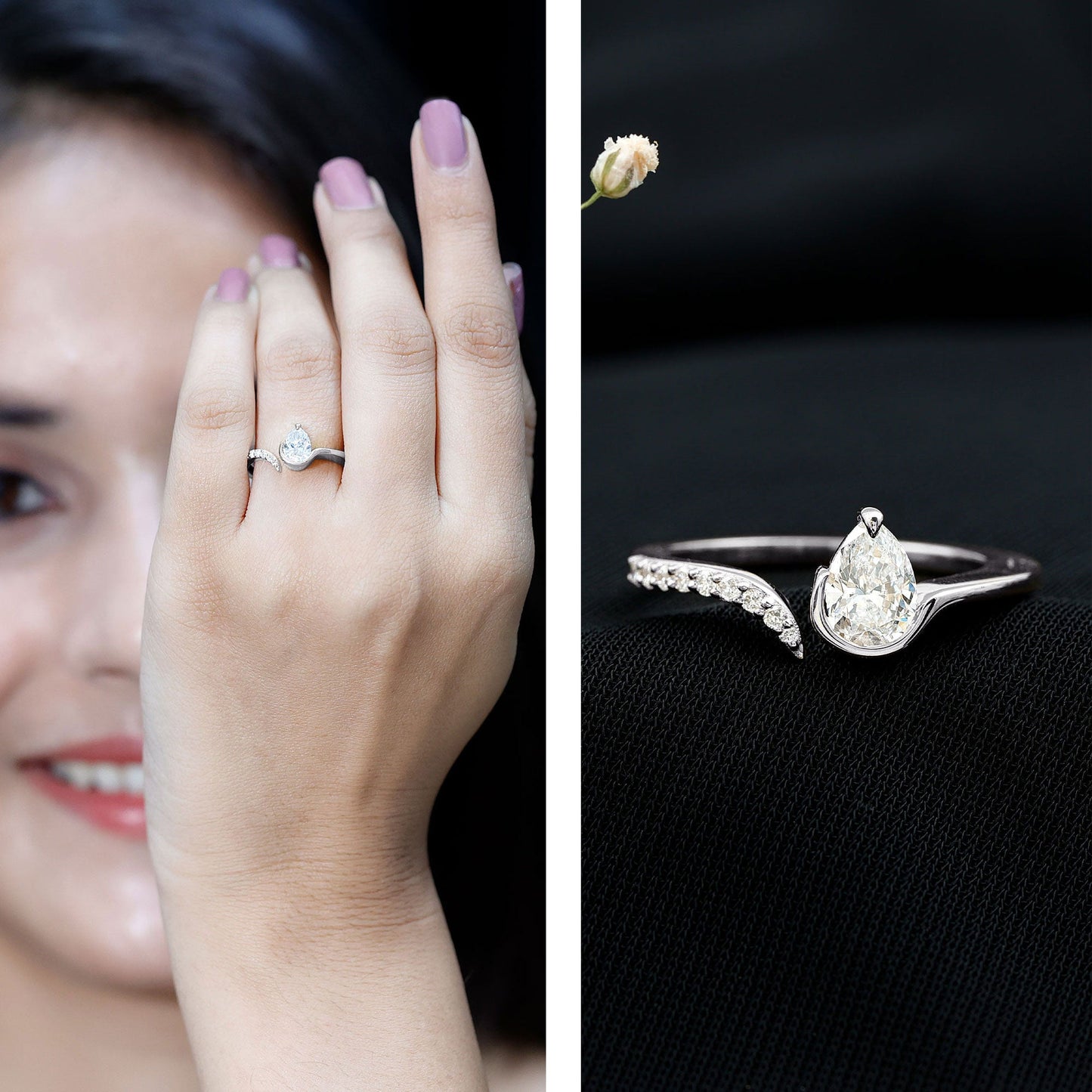 Pear Shaped Moissanite Cuff Ring for Women