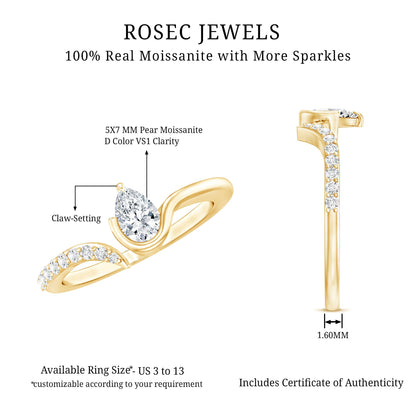 Pear Shaped Moissanite Cuff Ring for Women