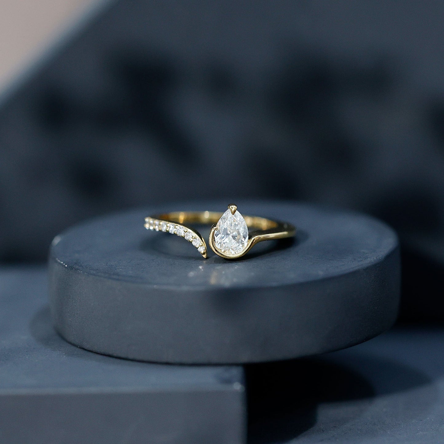 Pear Shaped Moissanite Cuff Ring for Women