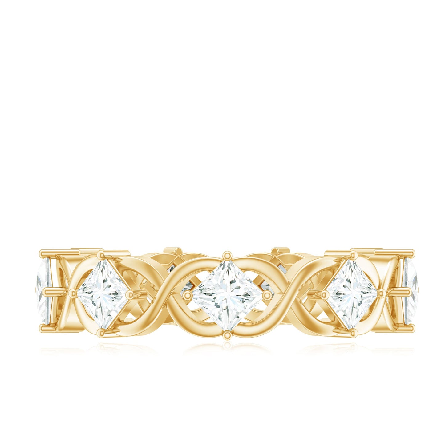 Certified Princess Cut Moissanite Wedding Band Ring