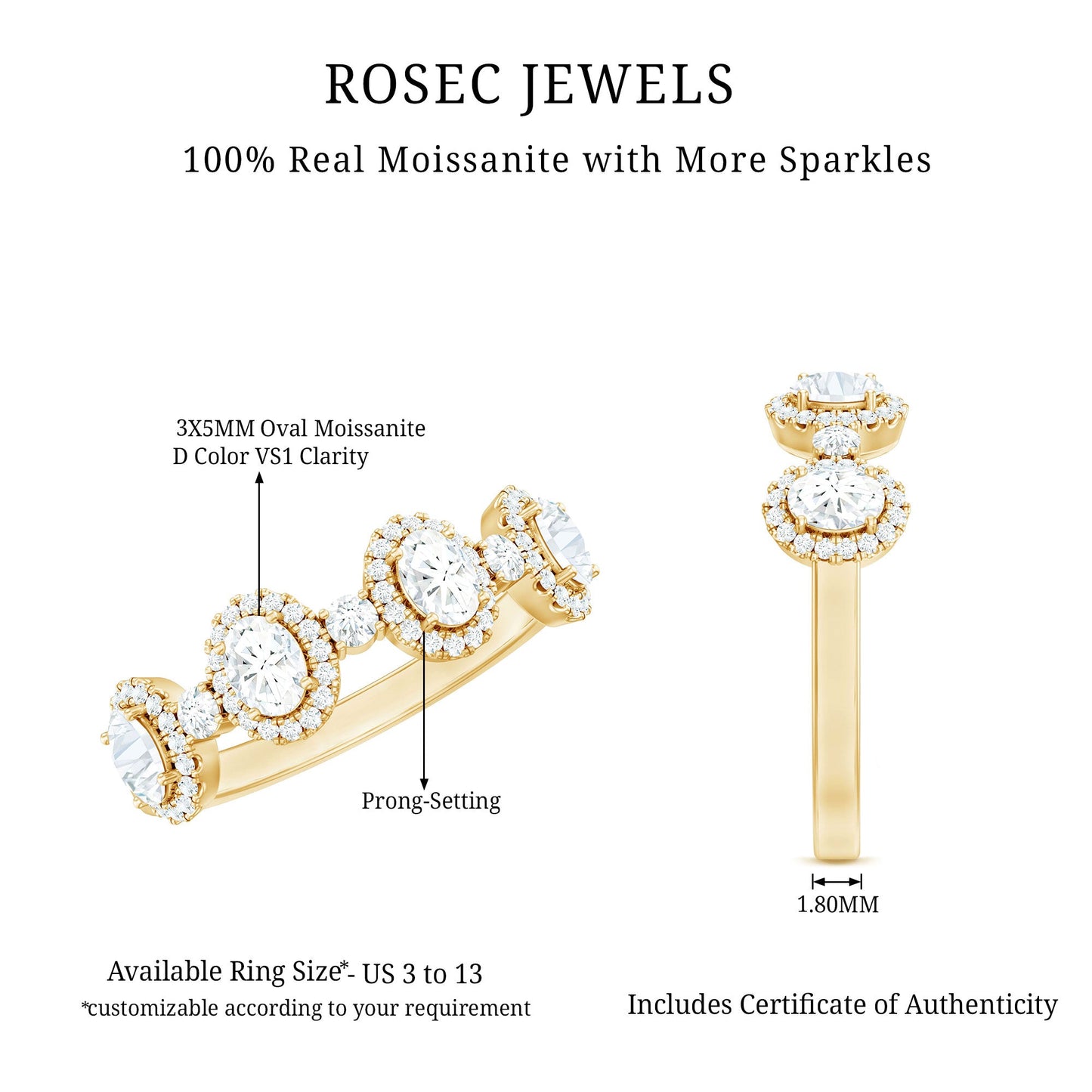Designer Moissanite Anniversary Ring with Certificate