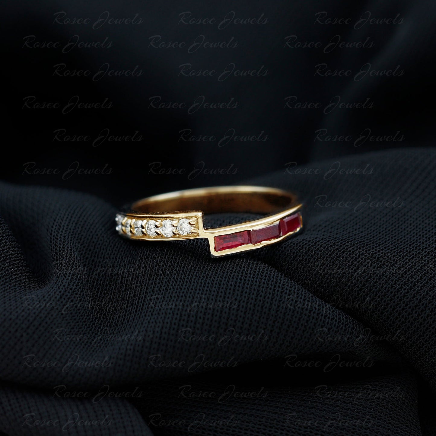 Natural Baguette Ruby Diamond Band Ring for Anniversary