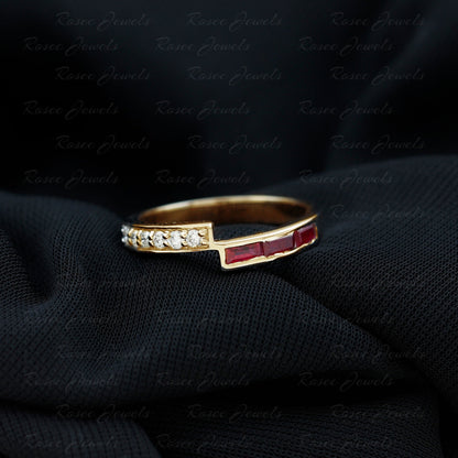 Natural Baguette Ruby Diamond Band Ring for Anniversary