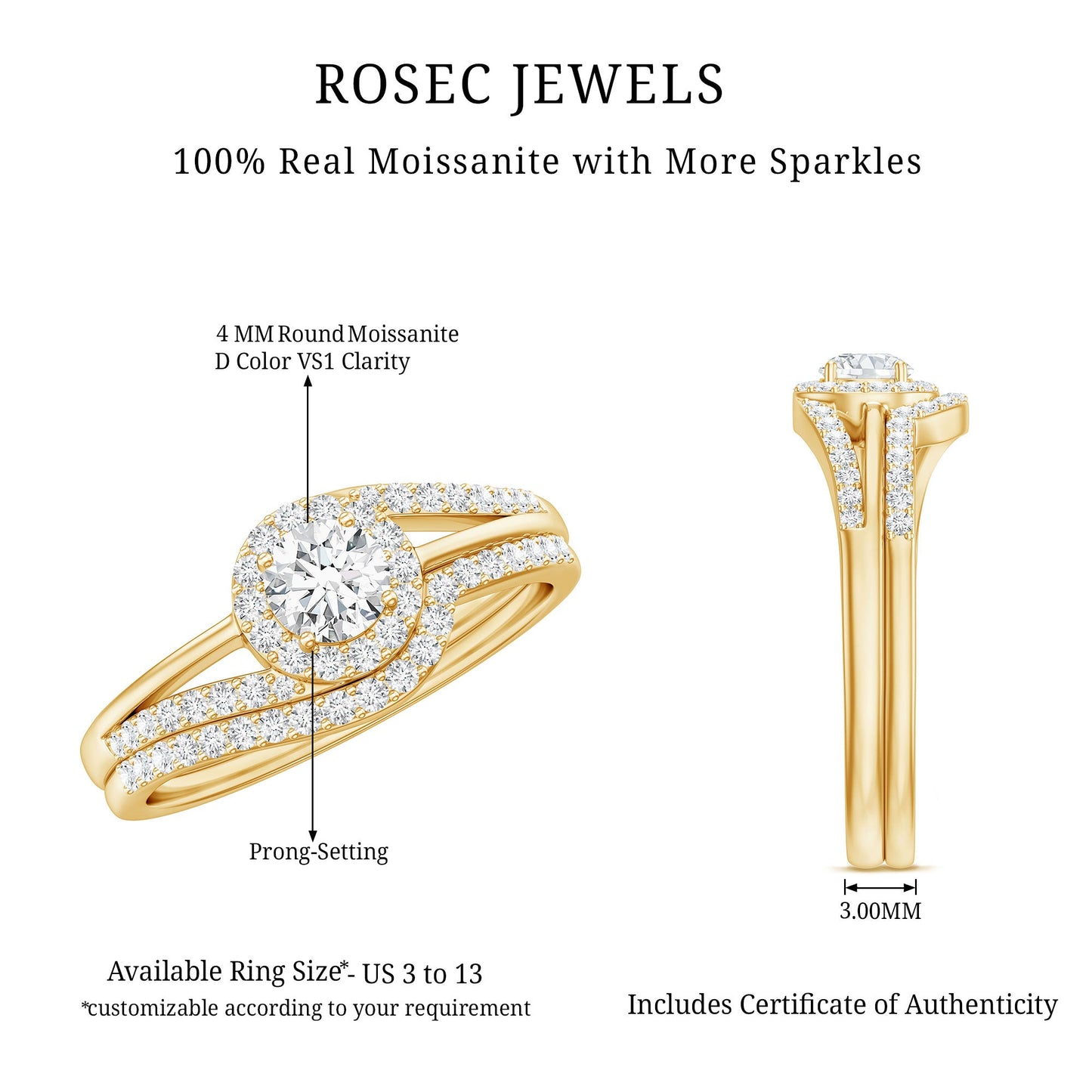 Round Moissanite Bypass Wedding Ring Set