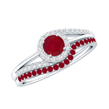 Natural Ruby Diamond Wedding Engagement Ring Set for Women