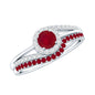 Natural Ruby Diamond Wedding Engagement Ring Set for Women