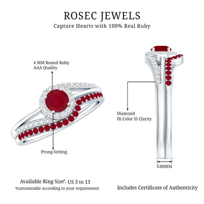 Natural Ruby Diamond Wedding Engagement Ring Set for Women