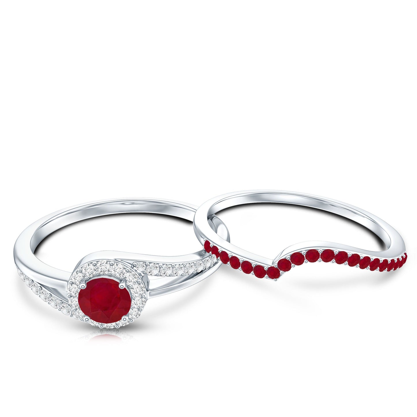 Natural Ruby Diamond Wedding Engagement Ring Set for Women