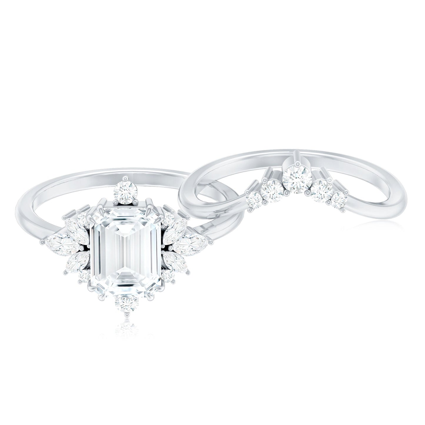 Designer Emerald Cut Moissanite Wedding Ring Set for Women