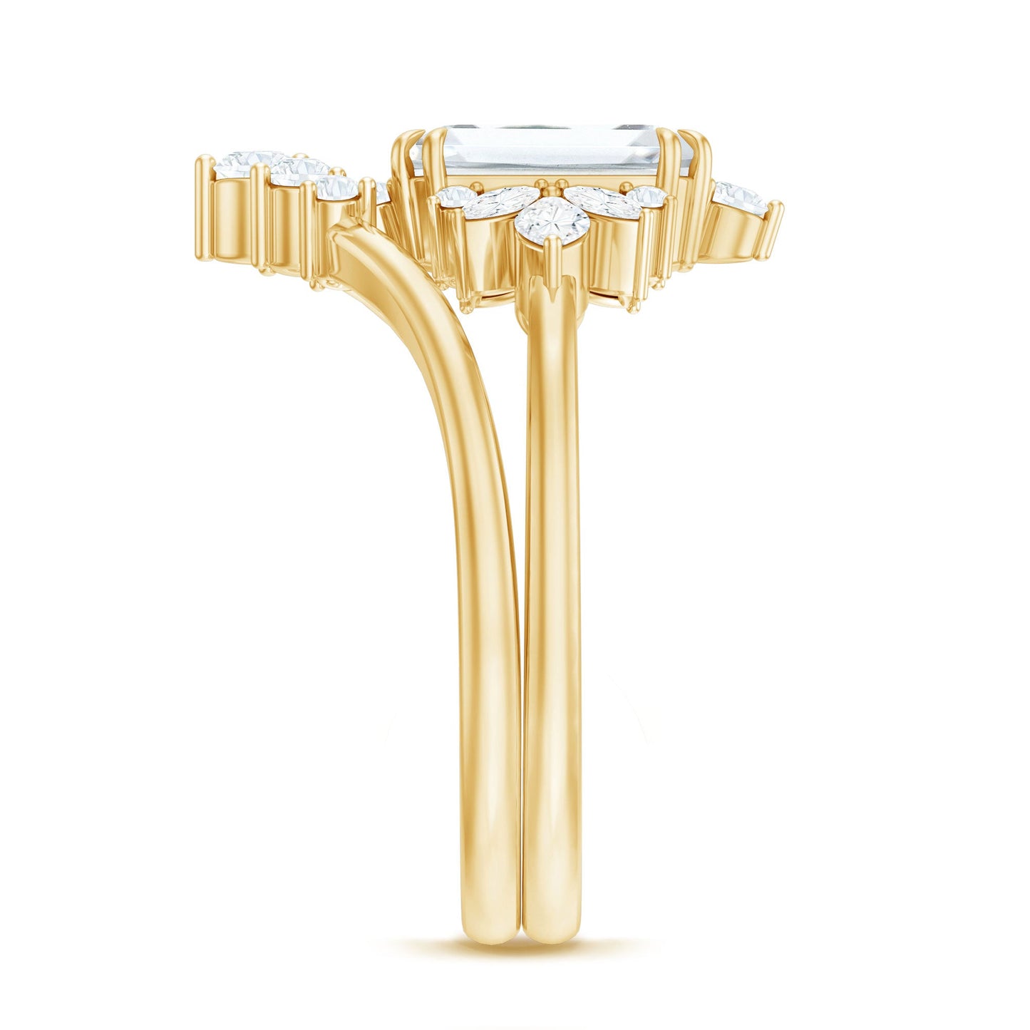 Designer Emerald Cut Moissanite Wedding Ring Set for Women
