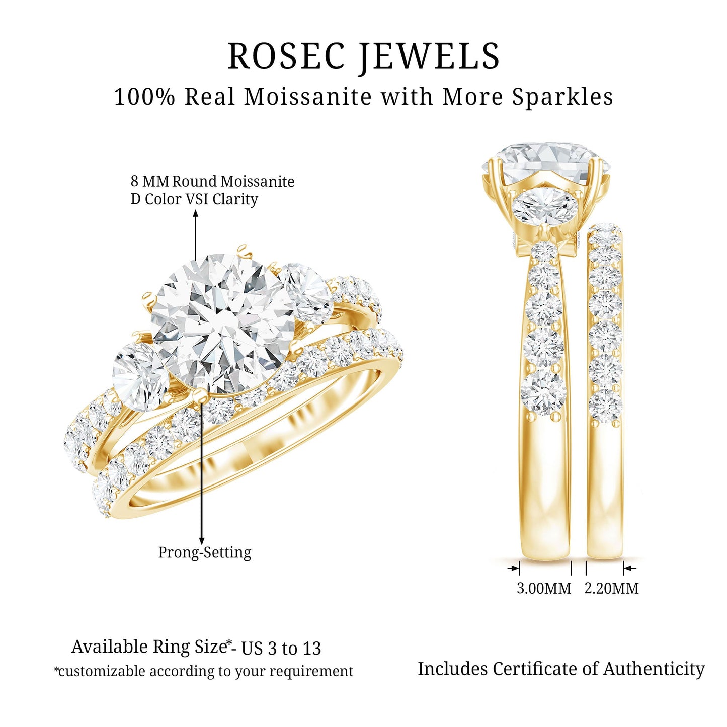 Certified Moissanite Classic Bridal Ring Set