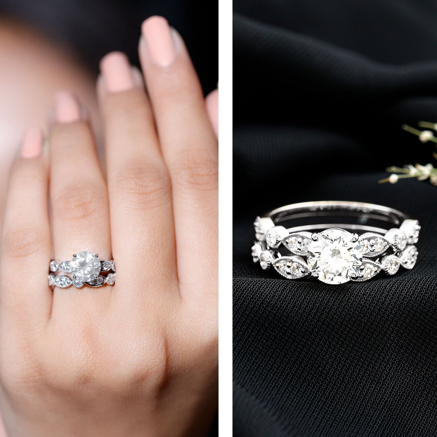 2 Carat Brilliant Cut Moissanite Bridal Ring Set