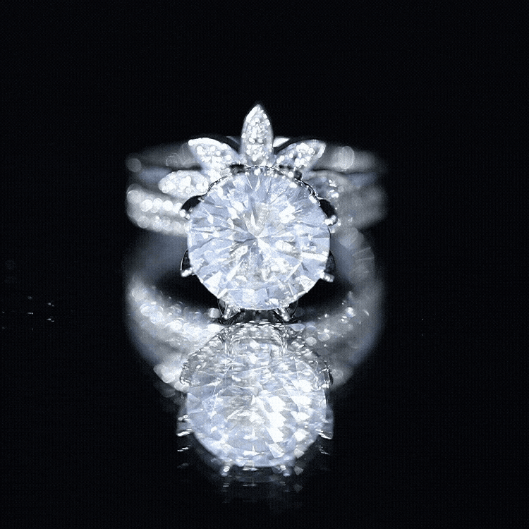 4.4 Carat Round Moissanite Flower Engagement Ring With Enhancer