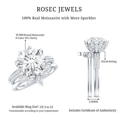 4.4 Carat Round Moissanite Flower Engagement Ring With Enhancer