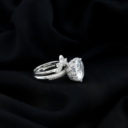 4.4 Carat Round Moissanite Flower Engagement Ring With Enhancer