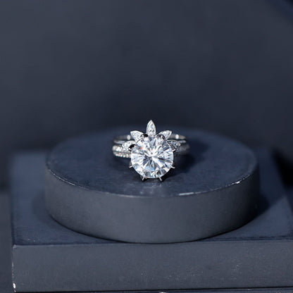 4.4 Carat Round Moissanite Flower Engagement Ring With Enhancer