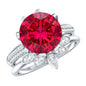 Lab Grown Ruby Flower Bridal Engagement Ring Set with Moissanite
