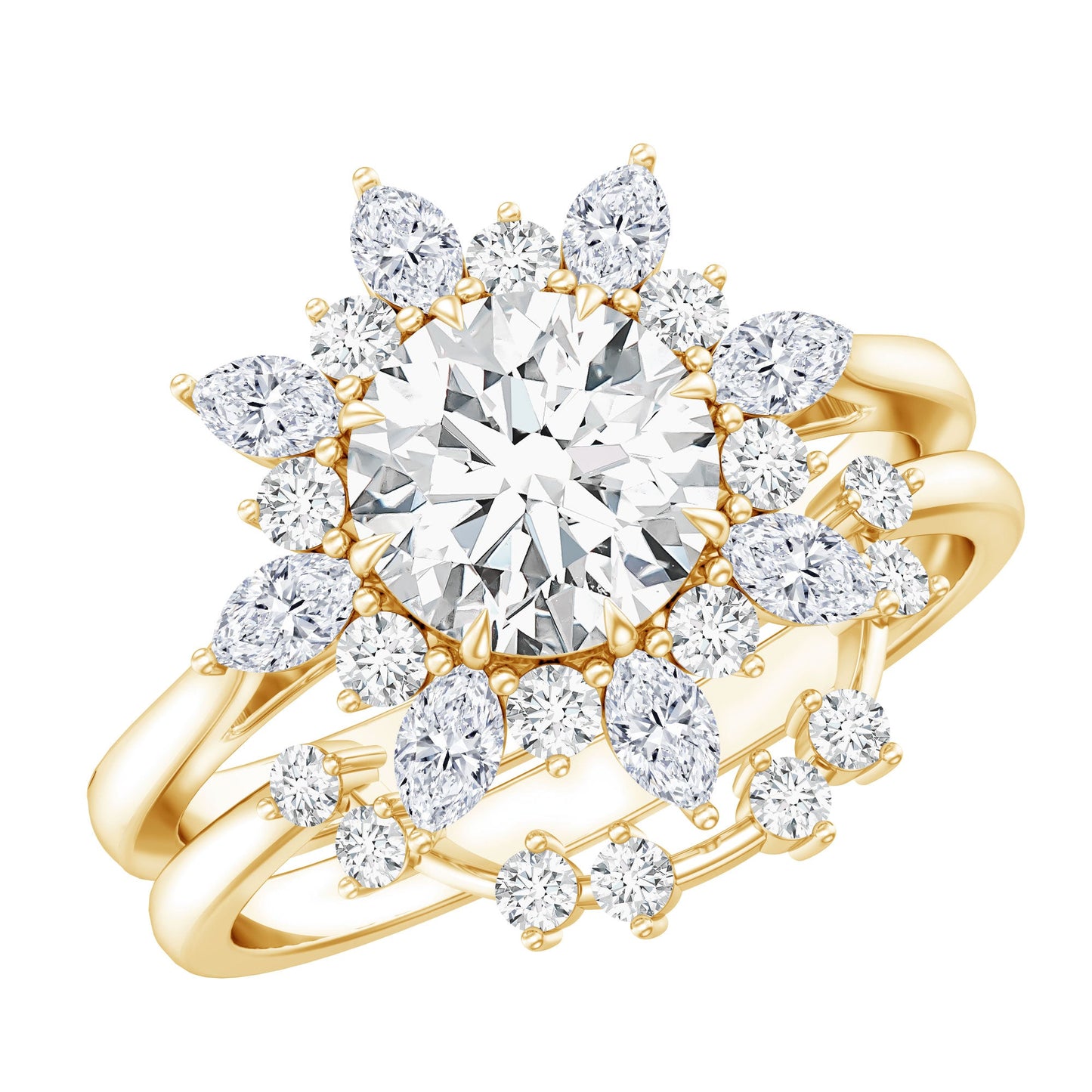 Flower Inspired Moissanite Halo Engagement Ring with Enhancer