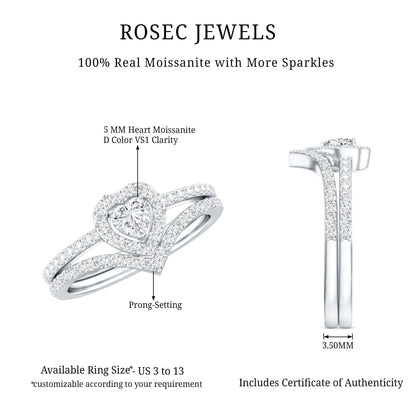 Heart Shape Moissanite Wedding Ring Set For Women