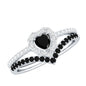 Black Onyx and Diamond Heart Engagement Ring With Ring Guard