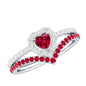 Lab Created Ruby and Diamond Heart Wedding Ring Set