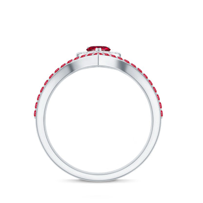 Lab Created Ruby and Diamond Heart Wedding Ring Set