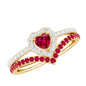 Lab Created Ruby and Diamond Heart Wedding Ring Set
