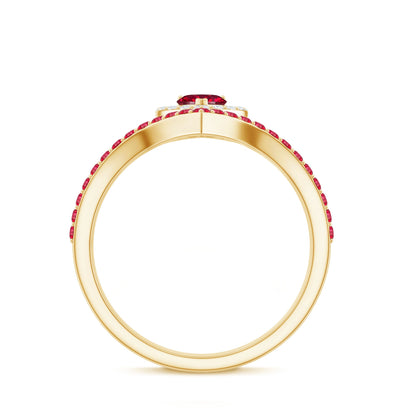 Lab Created Ruby and Diamond Heart Wedding Ring Set
