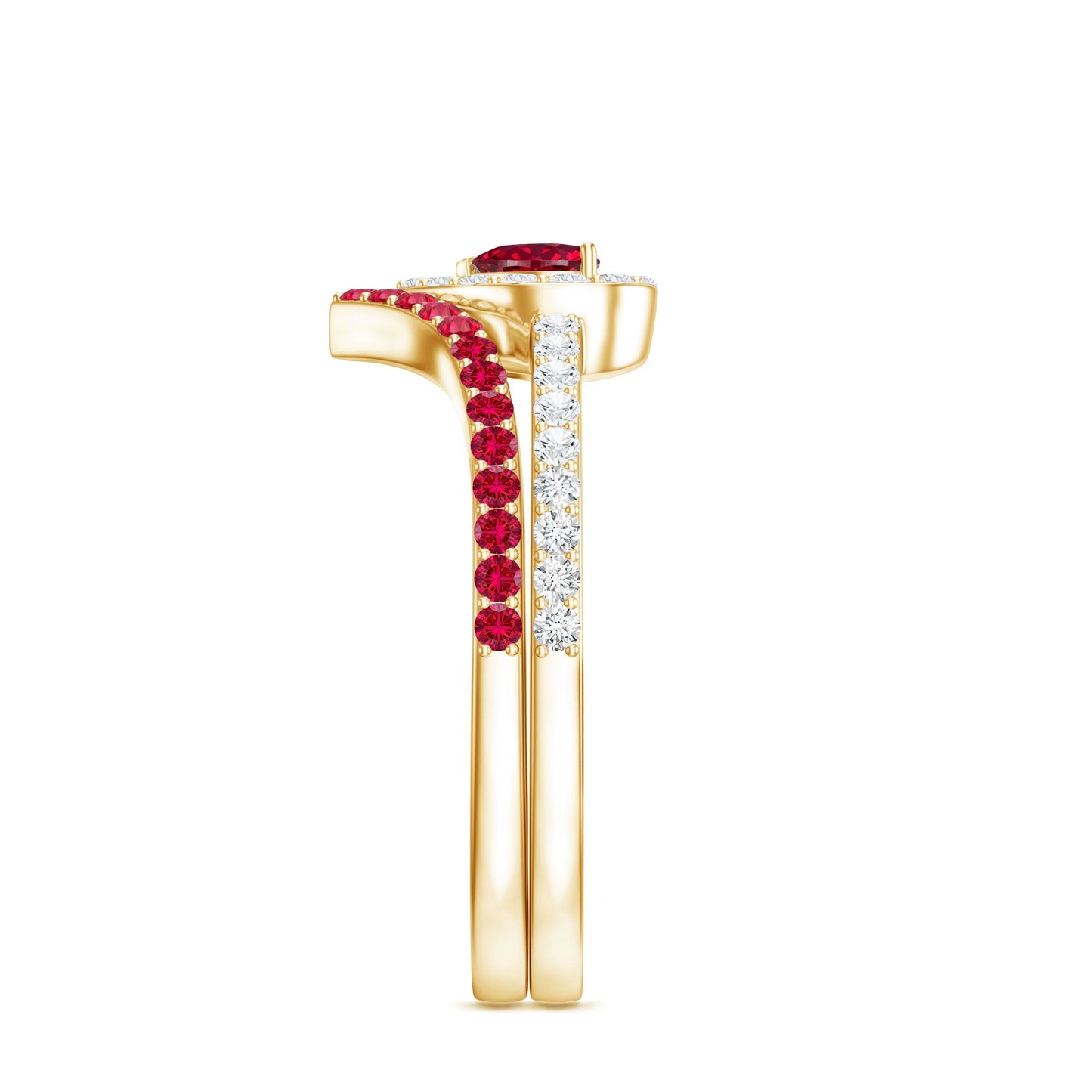 Lab Created Ruby and Diamond Heart Wedding Ring Set