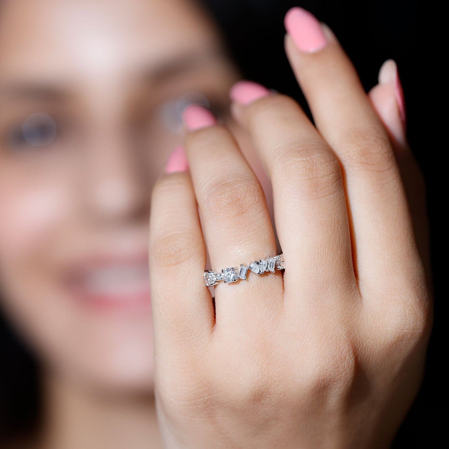 Certified Moissanite Designer Wedding Band Ring For Women