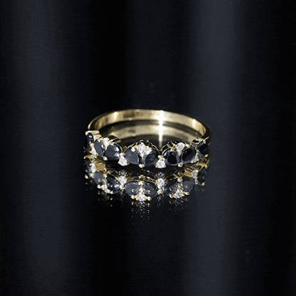 Natural Black Onyx and Diamond Half Eternity Band Ring