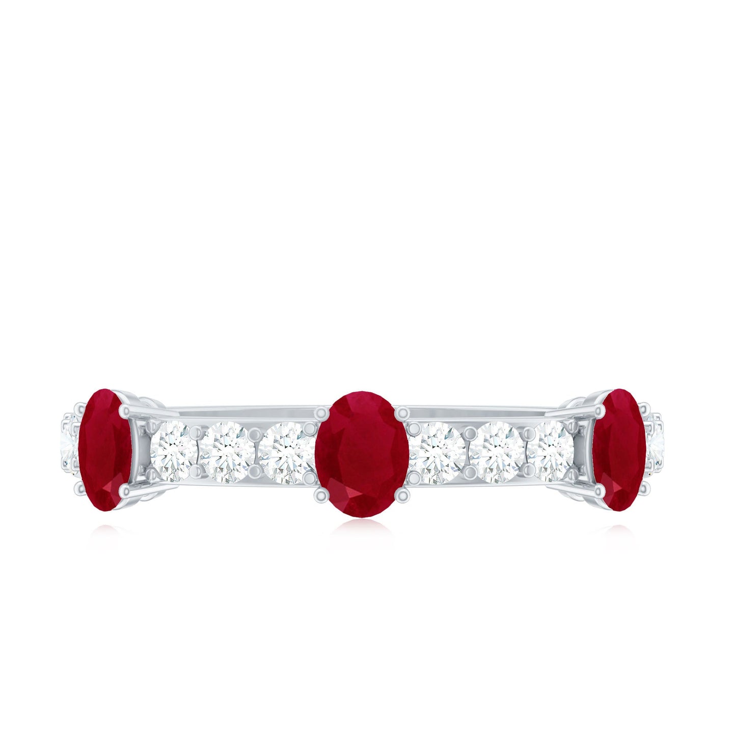 Natural Oval Ruby Half Eternity Ring with Diamond