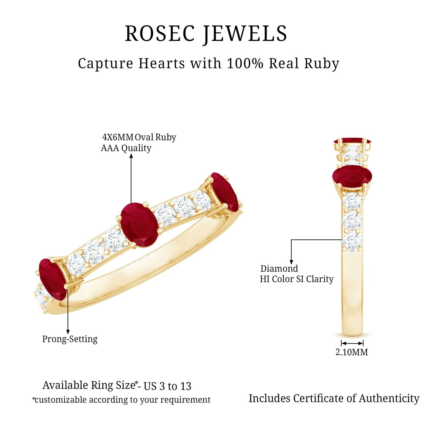 Natural Oval Ruby Half Eternity Ring with Diamond