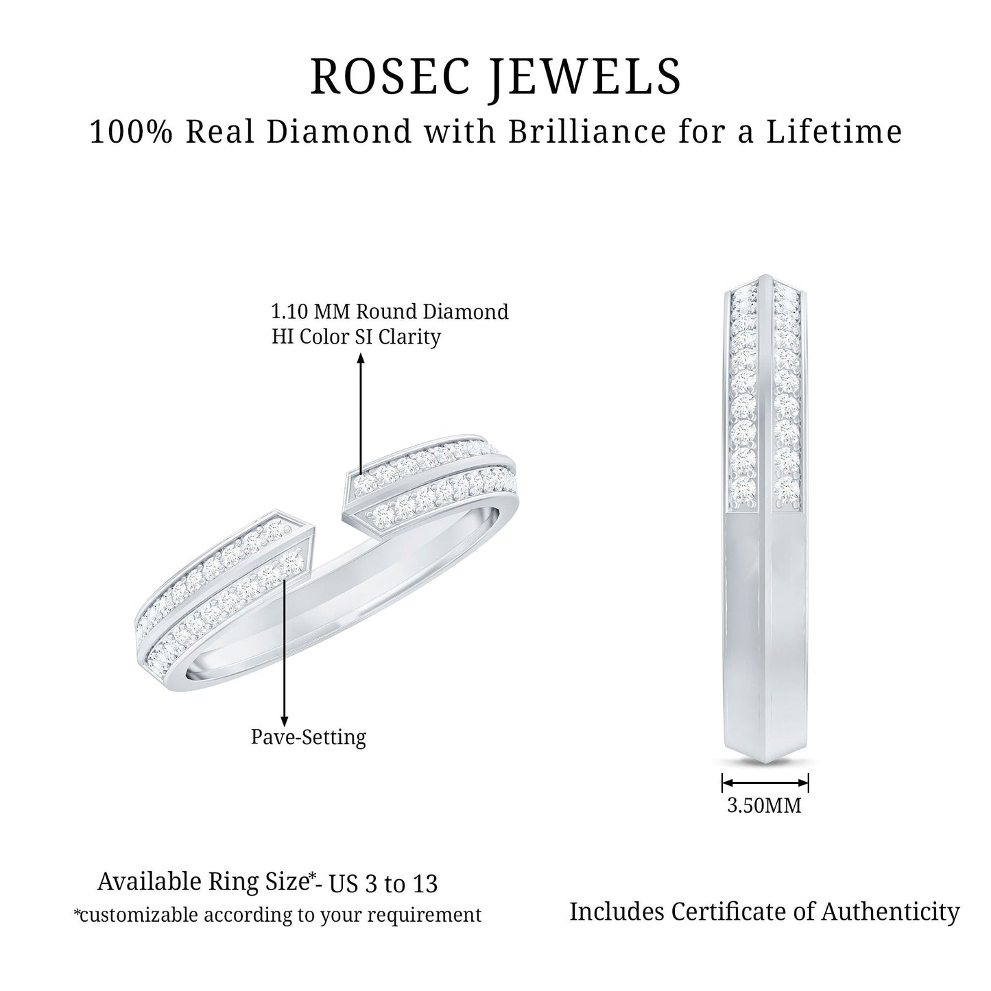 Certified Natural Diamond Anniversary Ring in Cuff Style