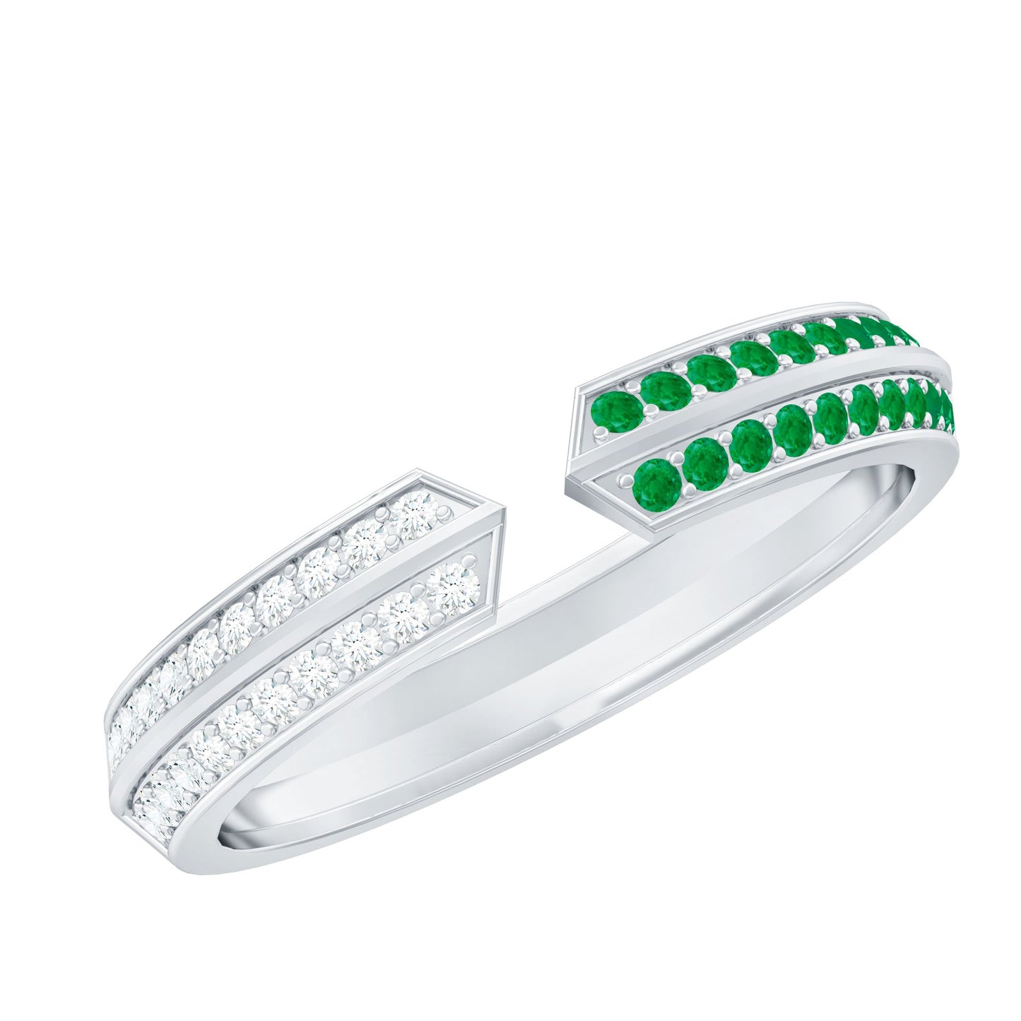Contemporary Emerald and Diamond Open Wedding Band Ring