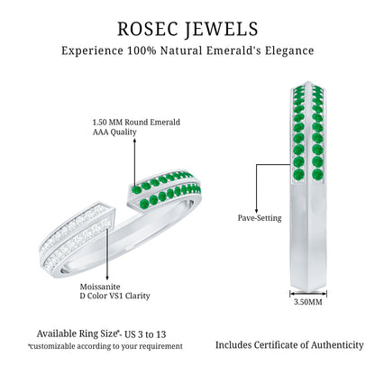Contemporary Emerald and Diamond Open Wedding Band Ring
