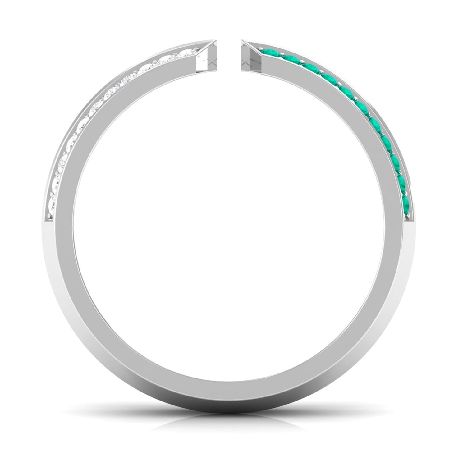 Contemporary Emerald and Diamond Open Wedding Band Ring