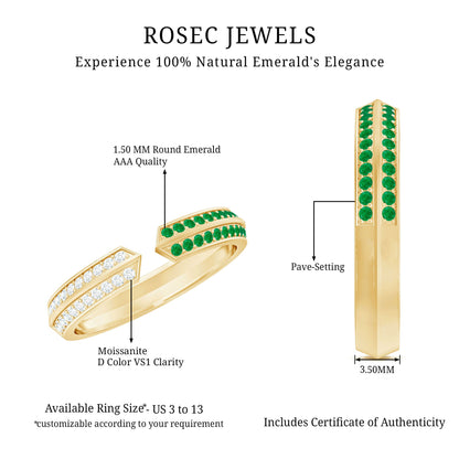 Contemporary Emerald and Diamond Open Wedding Band Ring
