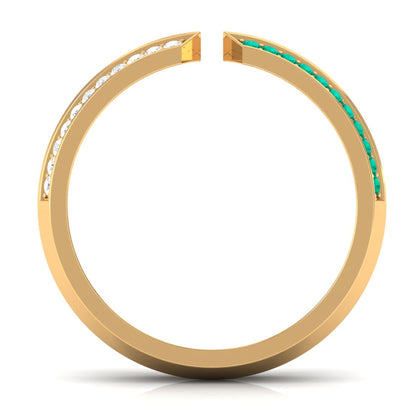 Contemporary Emerald and Diamond Open Wedding Band Ring