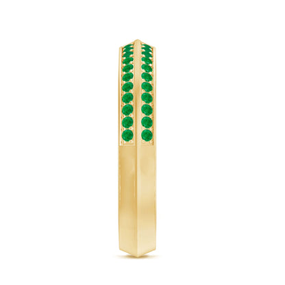 Contemporary Emerald and Diamond Open Wedding Band Ring