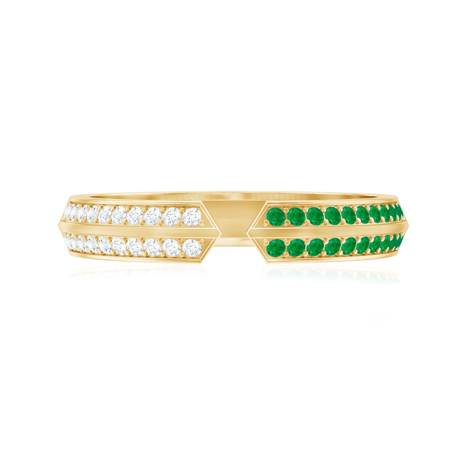 Contemporary Emerald and Diamond Open Wedding Band Ring