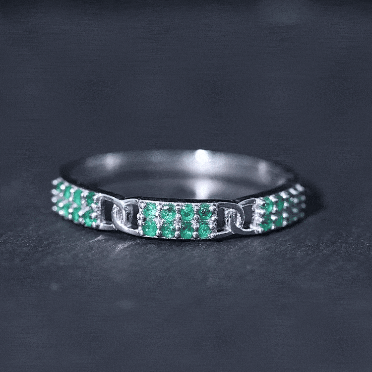 Real Emerald Interlocking Wedding Band with Certificate
